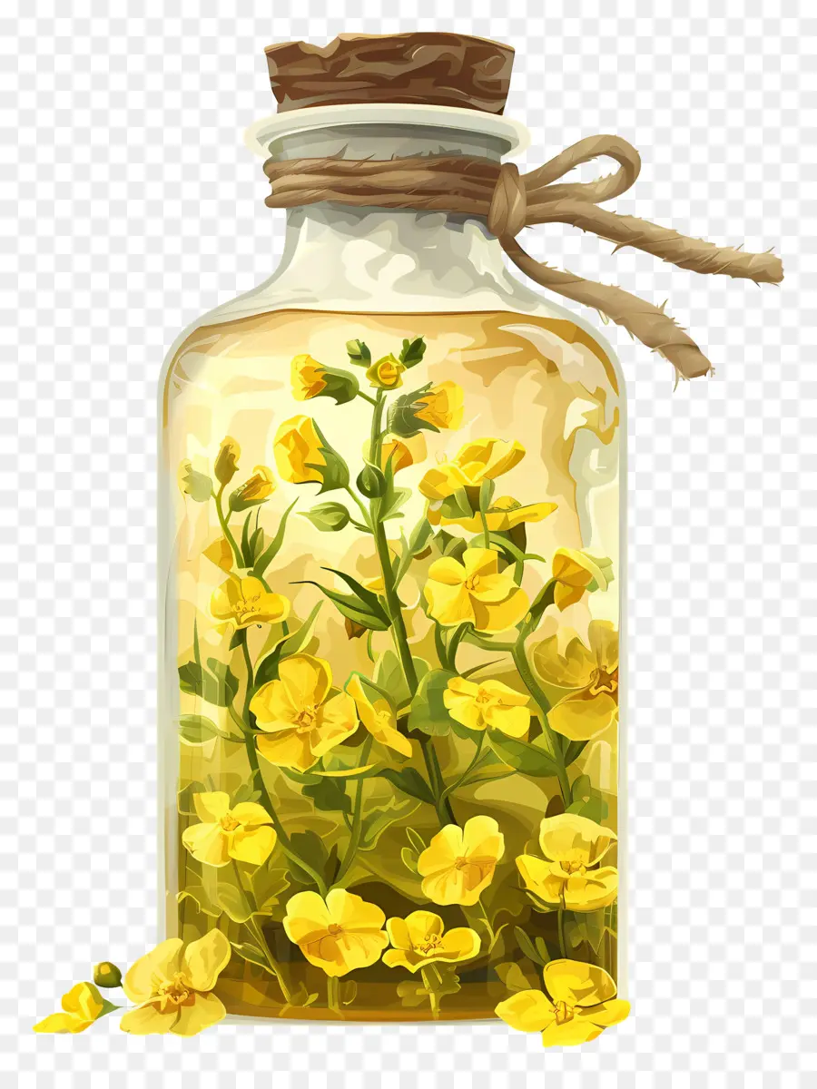 Aceite De Canola，Botella Con Flores Amarillas PNG