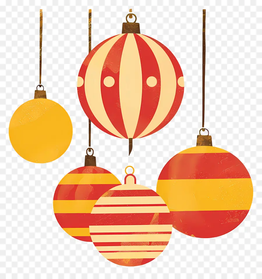 Bolas De Navidad Colgantes，Adornos Rojos Y Amarillos PNG