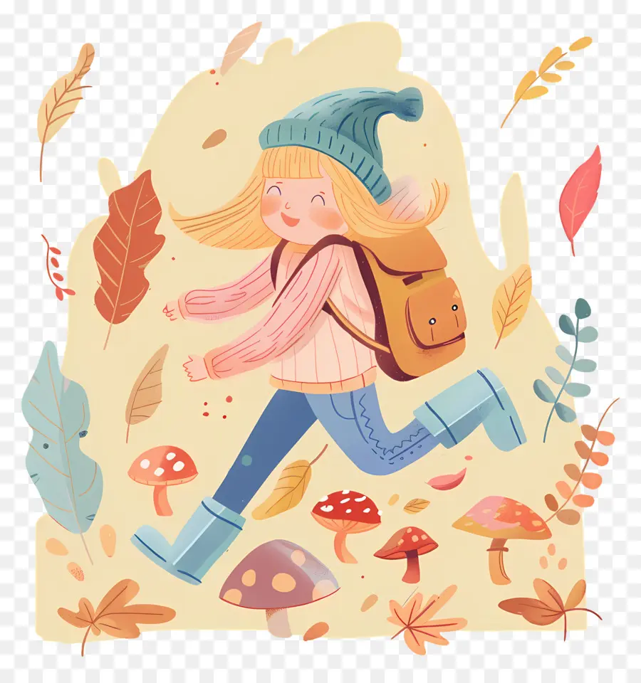 Fondo De Otoño，Chica Corriendo Con Mochila PNG