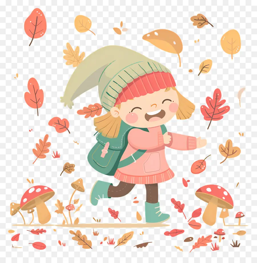 Fondo De Otoño，Niña Saltando Con Hojas PNG