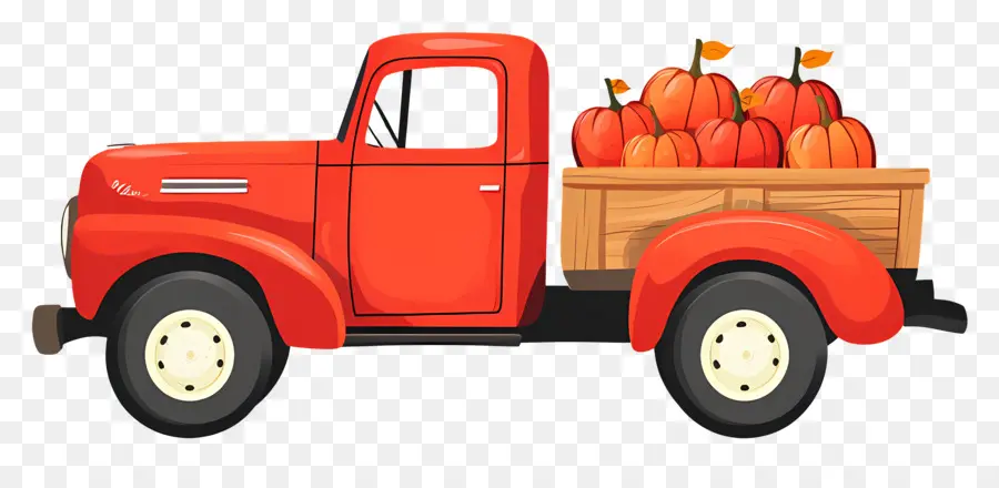 Camión De Calabaza，Camioneta Roja Con Calabazas PNG