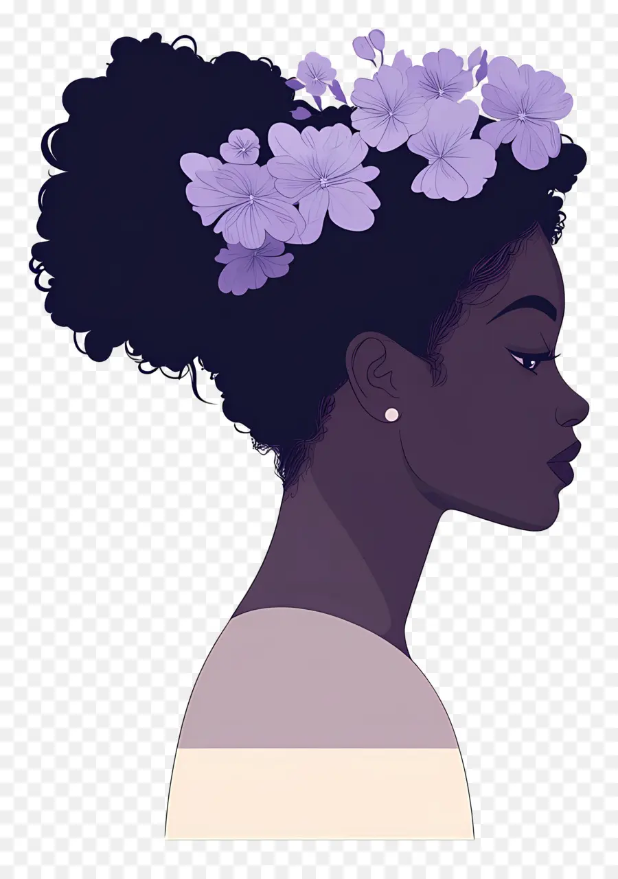 Logotipo De Niña，Perfil Con Flores Moradas PNG