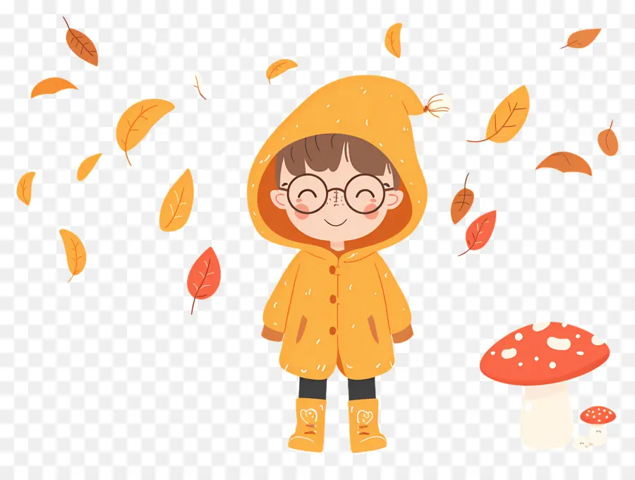 Fondo De Otoño，Niño En Impermeable PNG