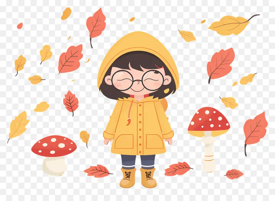 Fondo De Otoño，Niño En Impermeable PNG