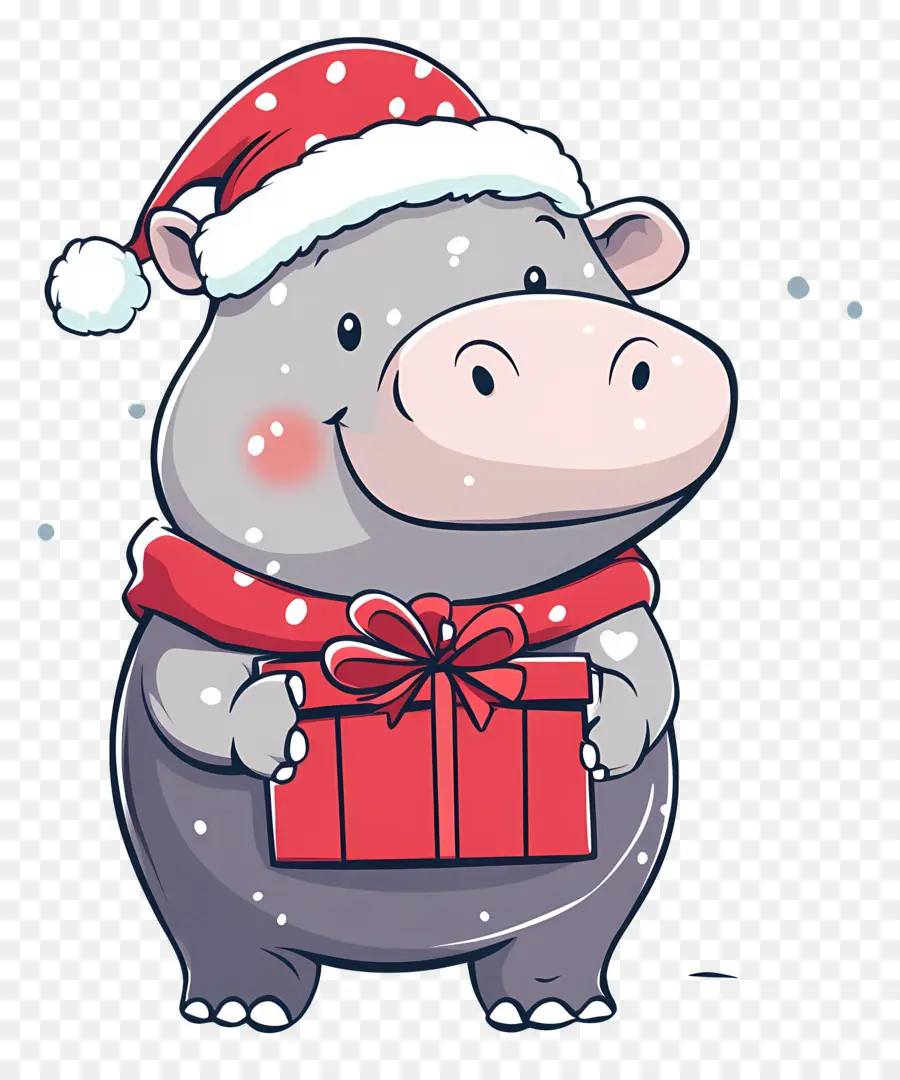 Hipopótamo Navideño，Hipopótamo Con Regalo PNG