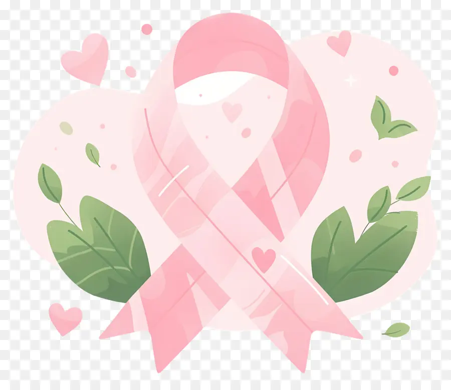 Concientización Sobre El Cáncer De Mama，Cinta Rosa Con Flores PNG