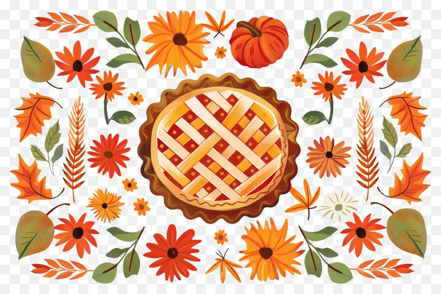 Pastel De Acción De Gracias，Pastel Y Flores PNG