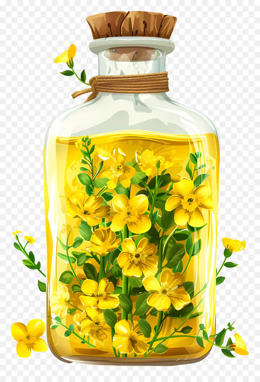 Aceite De Canola，Botella Con Flores Amarillas PNG