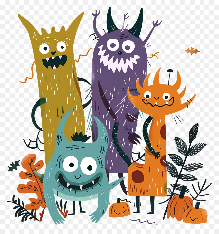 Monstruos De Dibujos Animados，Monstruos Con Calabazas PNG