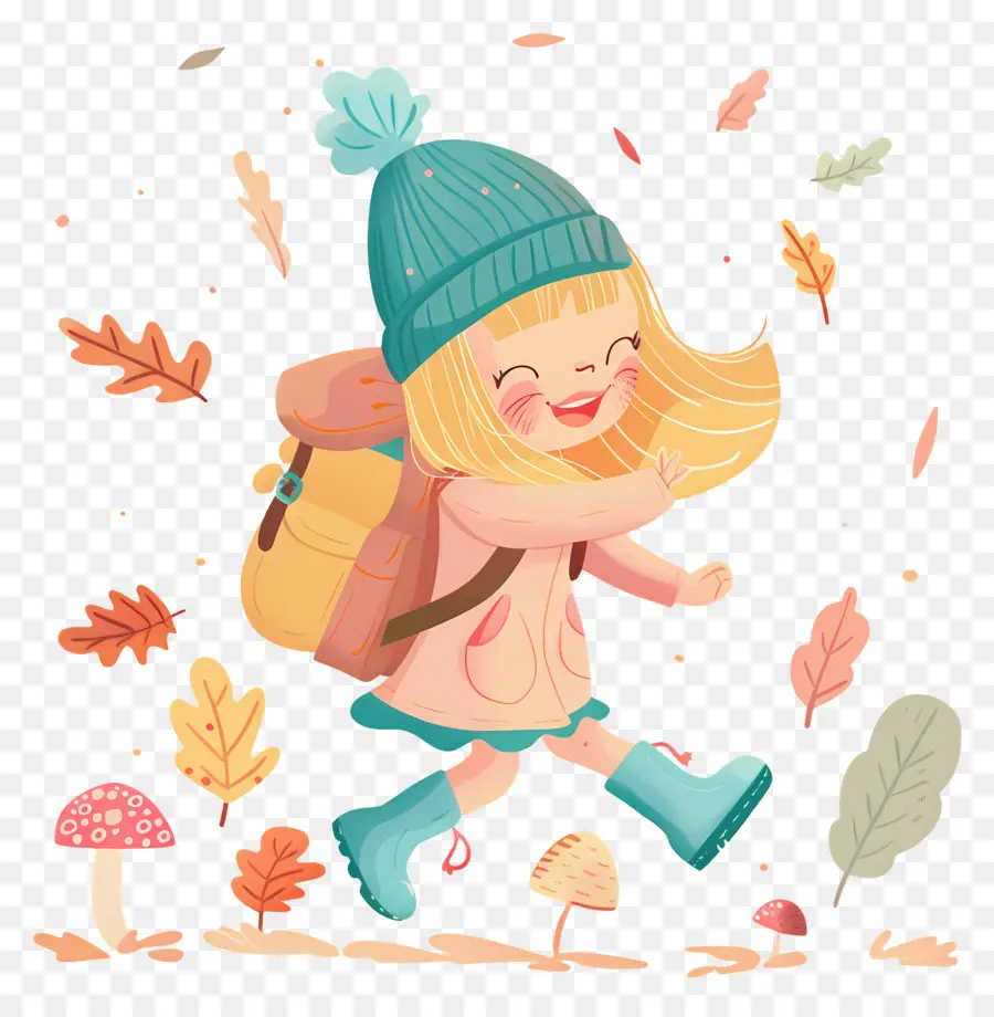 Fondo De Otoño，Chica Corriendo Con Mochila PNG