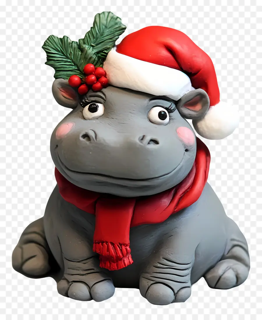 Hipopótamo Navideño，Hipopótamo De Arcilla Con Gorro De Papá Noel PNG