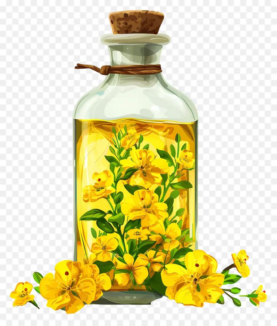 Aceite De Canola，Botella Con Flores Amarillas PNG