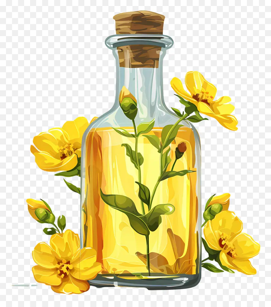 Aceite De Canola，Botella Con Flores Amarillas PNG