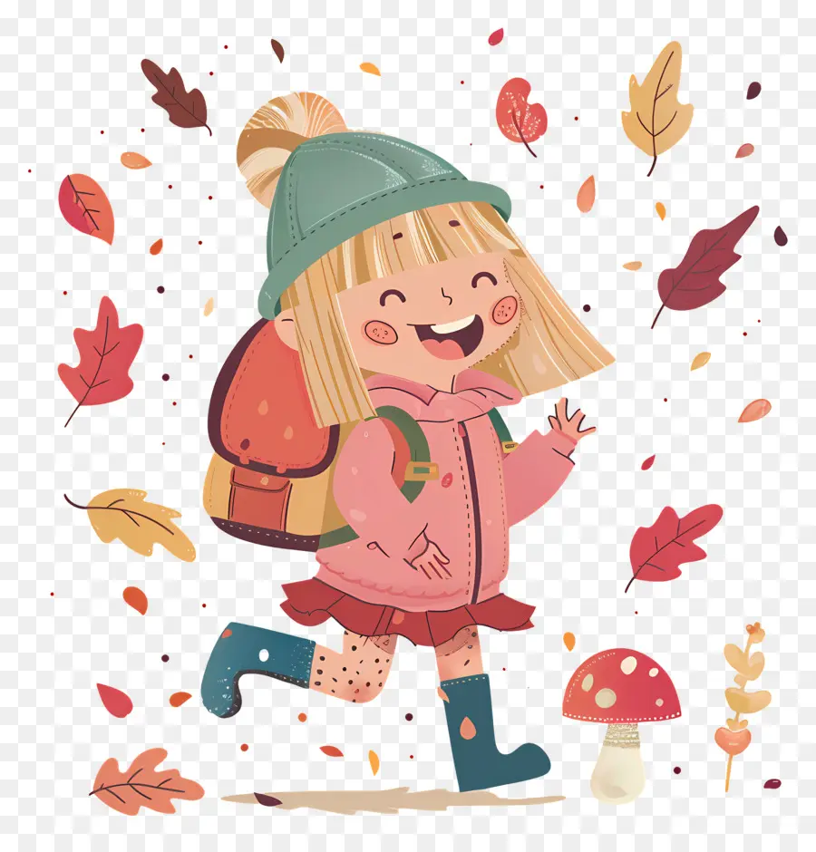 Fondo De Otoño，Niña Saltando Con Hojas PNG