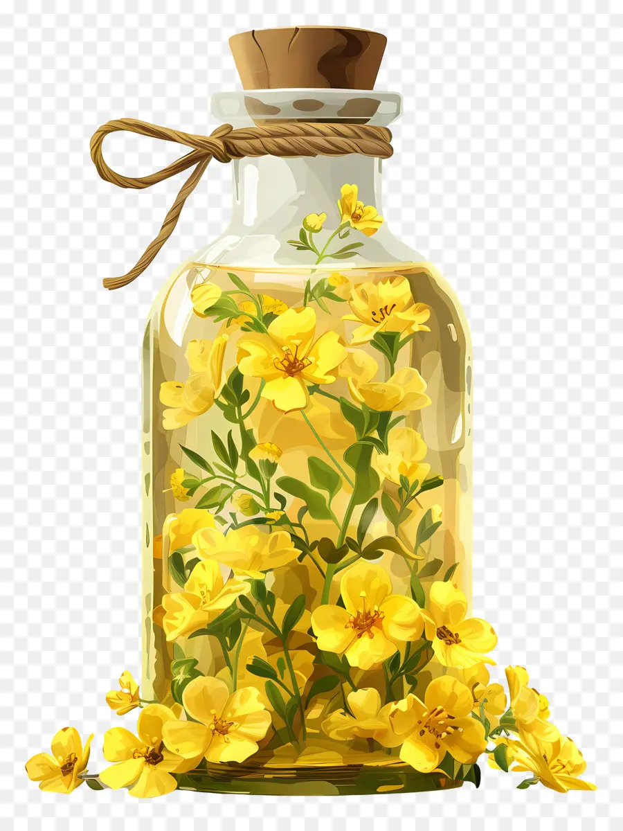 Aceite De Canola，Botella Con Flores Amarillas PNG