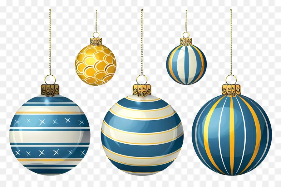 Bolas De Navidad Colgantes，Adornos Azules Y Amarillos PNG