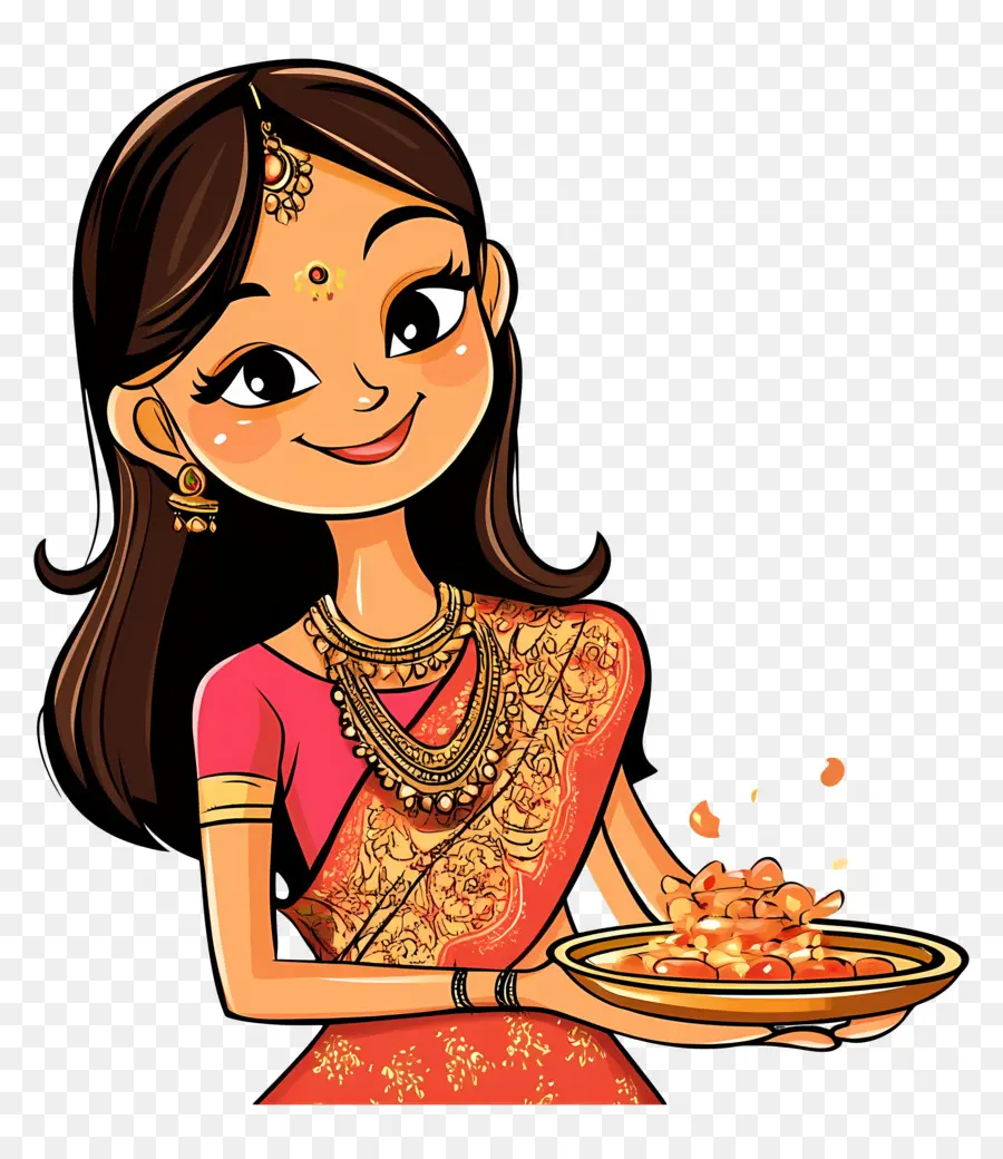 Karva Chauth，Mujer De Dibujos Animados En Traje Tradicional PNG