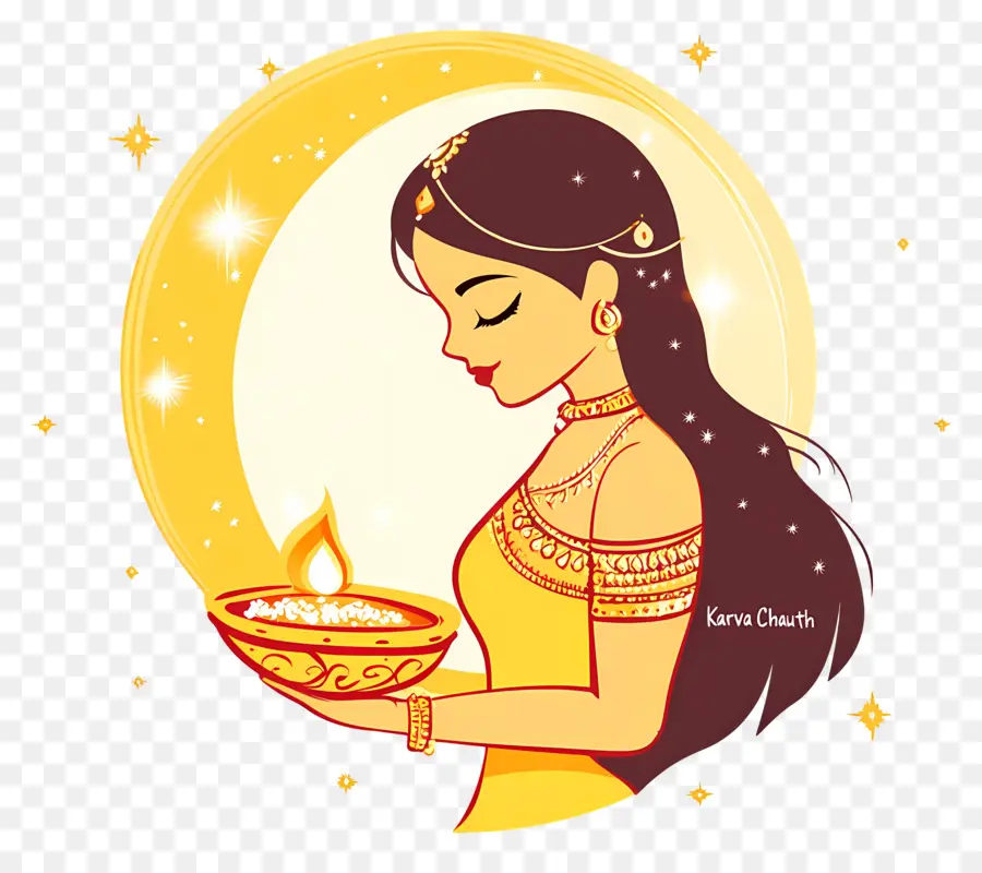 Karva Chauth，Mujer Con Diya PNG