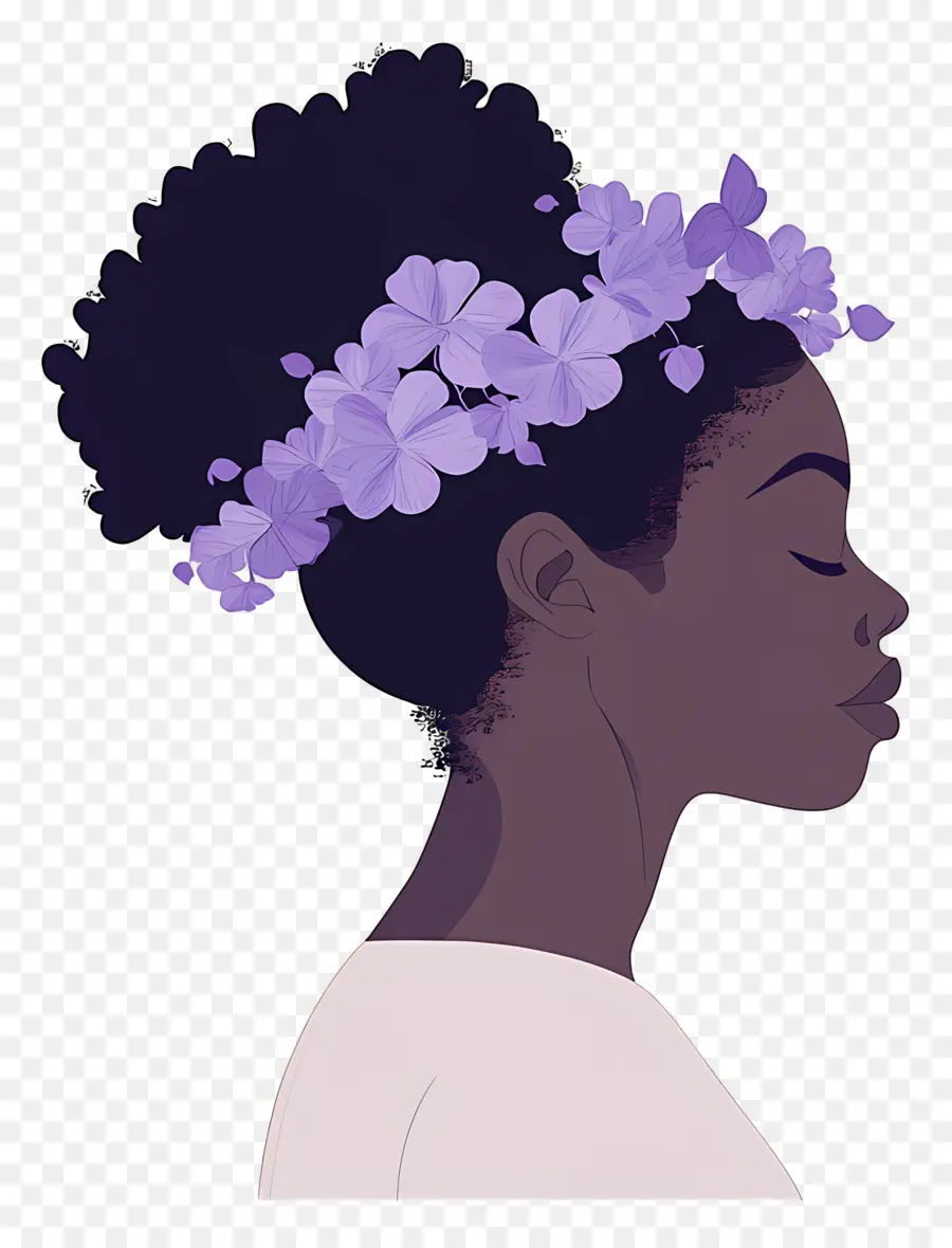 Logotipo De Niña，Perfil Con Flores Moradas PNG