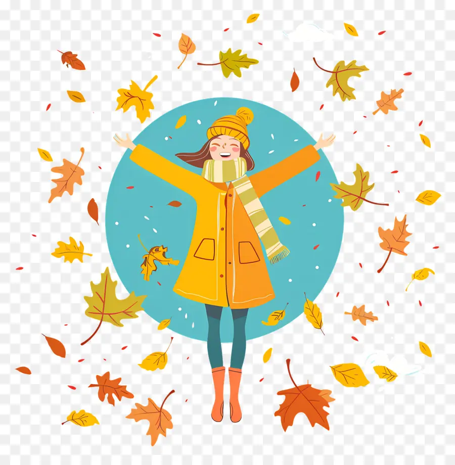 Fondo De Otoño，Chica Con Hojas De Otoño PNG