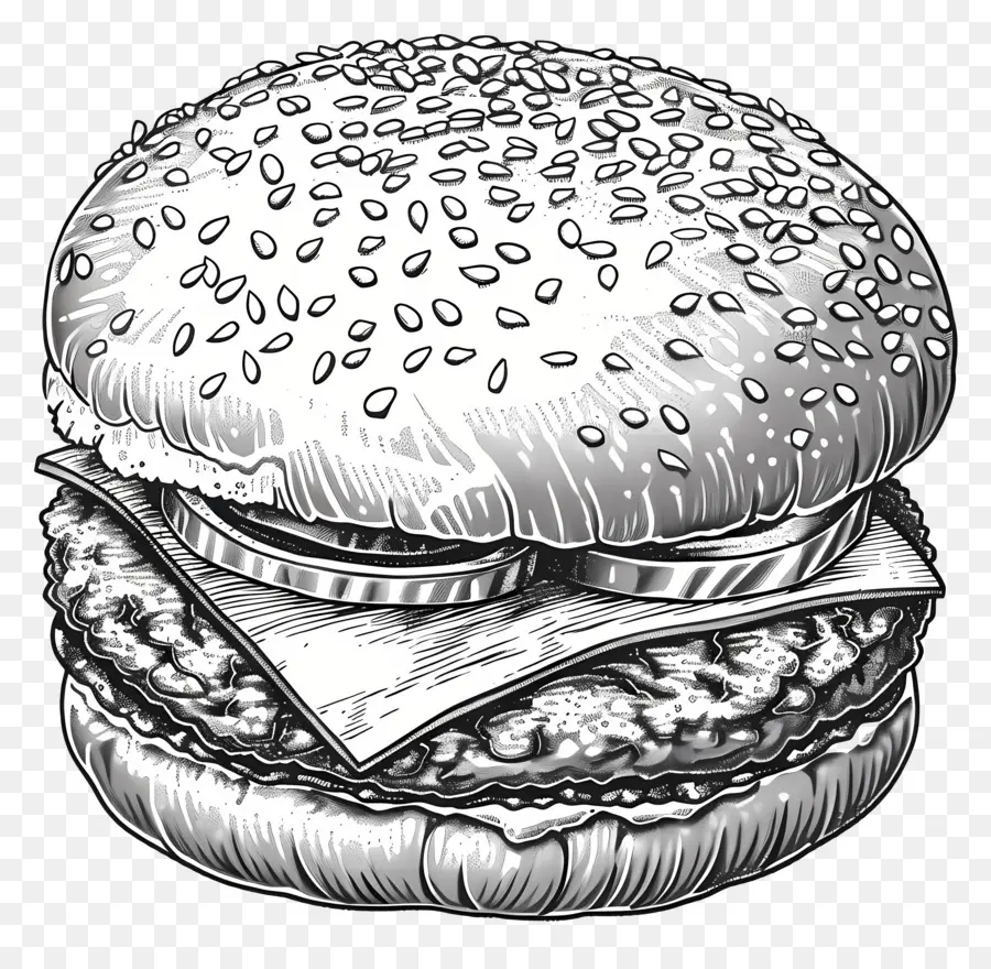 Esquema De Hamburguesa，Hamburguesa En Blanco Y Negro PNG