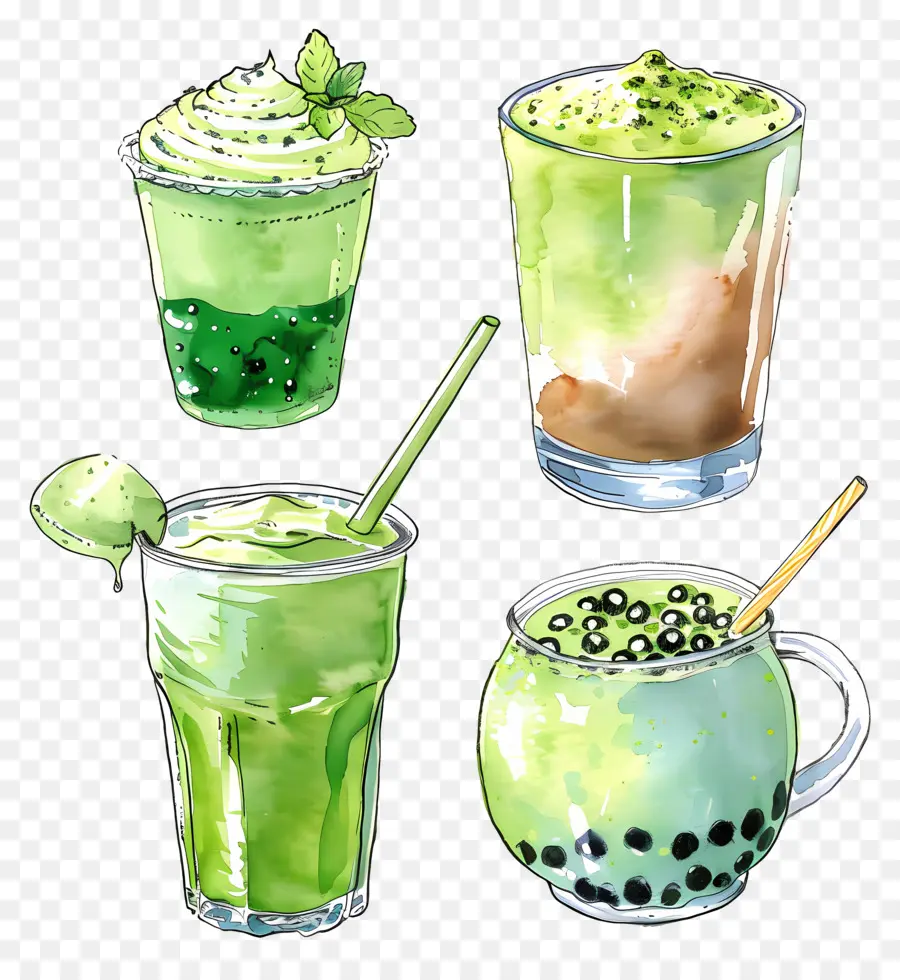 Bebida Matcha，Bebidas Verdes PNG