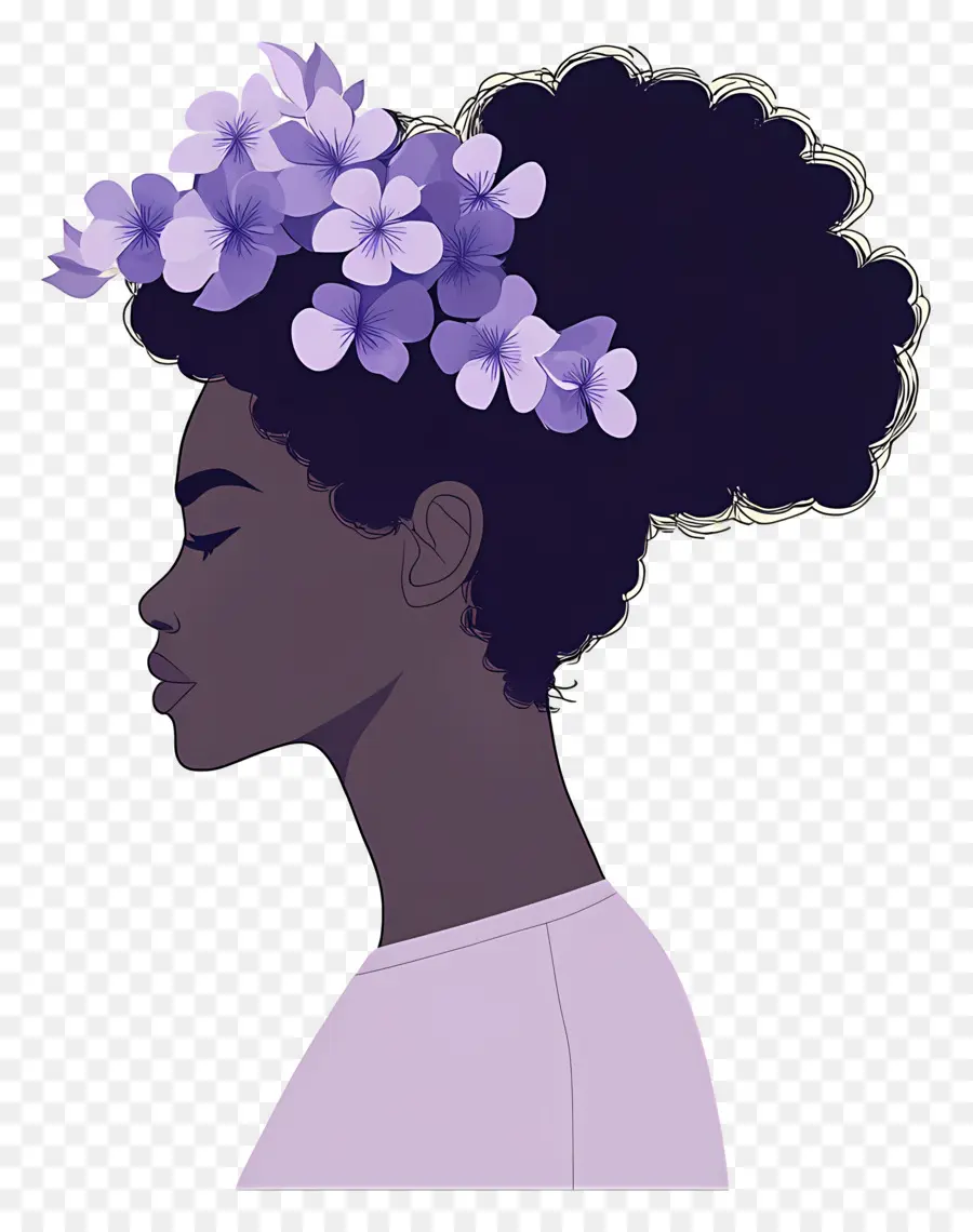 Logotipo De Niña，Perfil Con Flores Moradas PNG