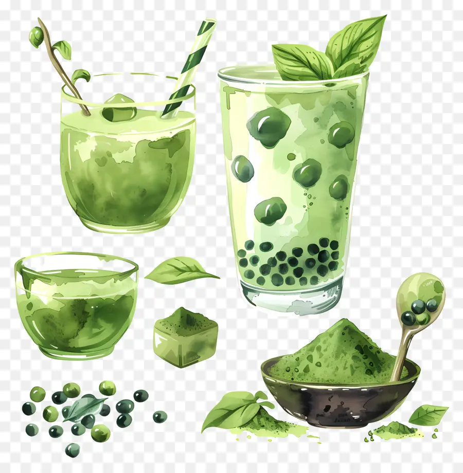 Bebida Matcha，Bebidas Verdes PNG