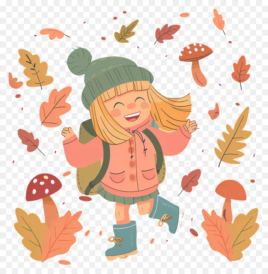 Fondo De Otoño，Niña Saltando Con Hojas PNG