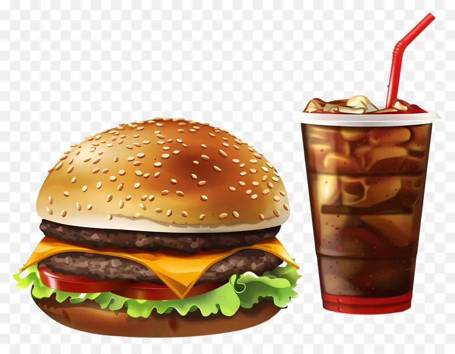 Hamburguesa Coca Cola，Hamburguesa Y Bebida PNG