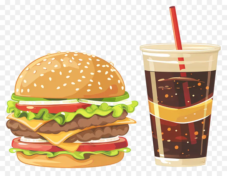 Hamburguesa Coca Cola，Hamburguesa Y Bebida PNG