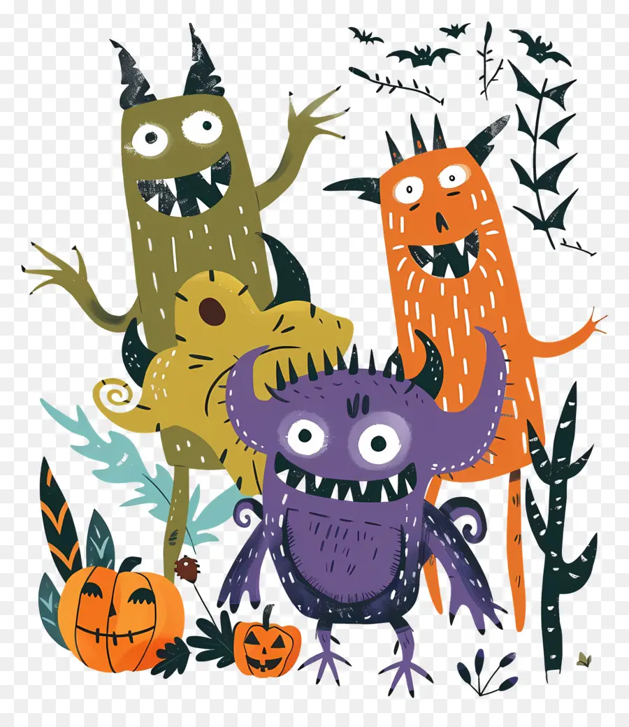 Monstruos De Dibujos Animados，Monstruos Con Calabazas PNG