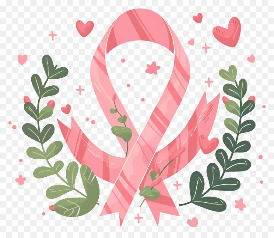 Concientización Sobre El Cáncer De Mama，Cinta Rosa Con Flores PNG