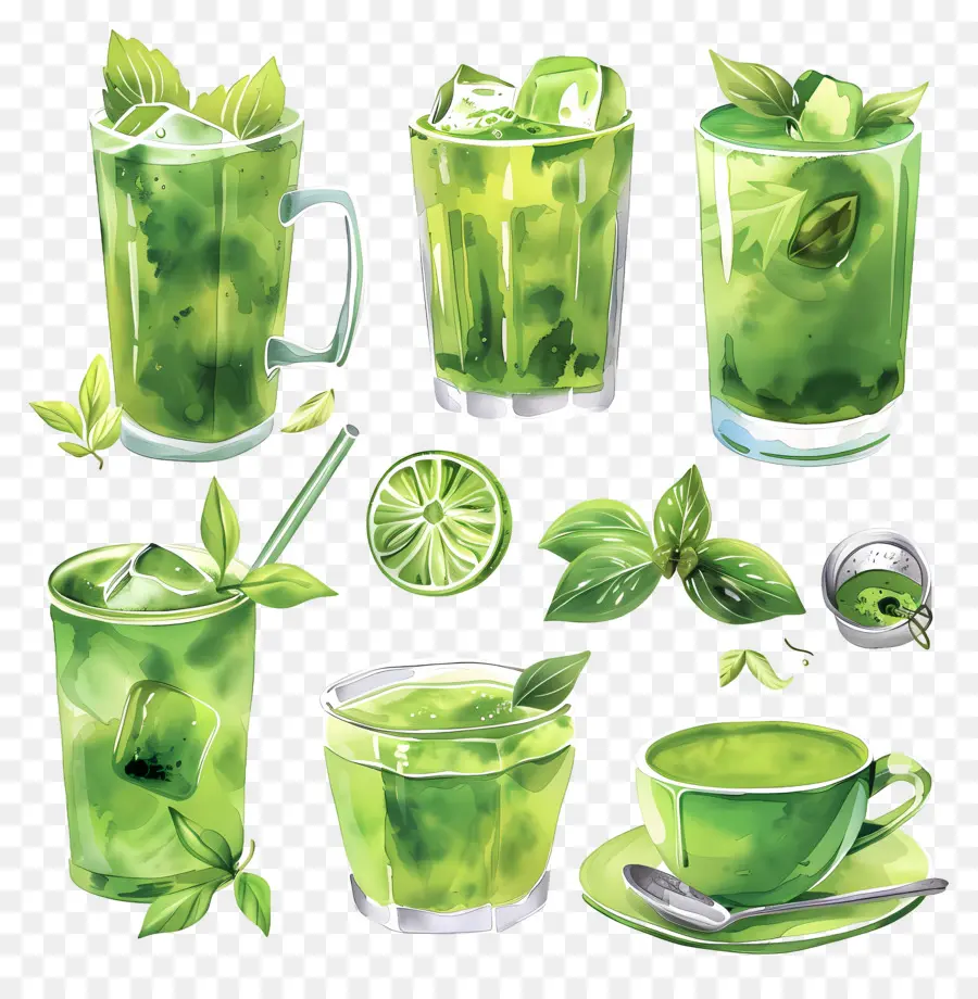 Bebida Matcha，Bebidas Verdes PNG