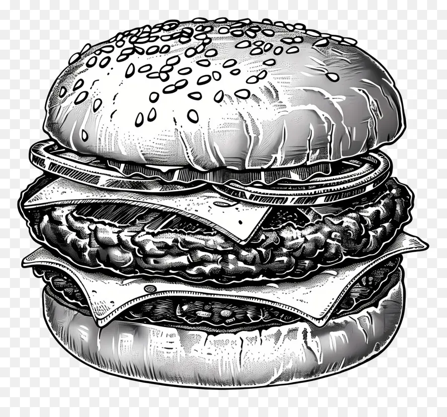 Esquema De Hamburguesa，Hamburguesa En Blanco Y Negro PNG