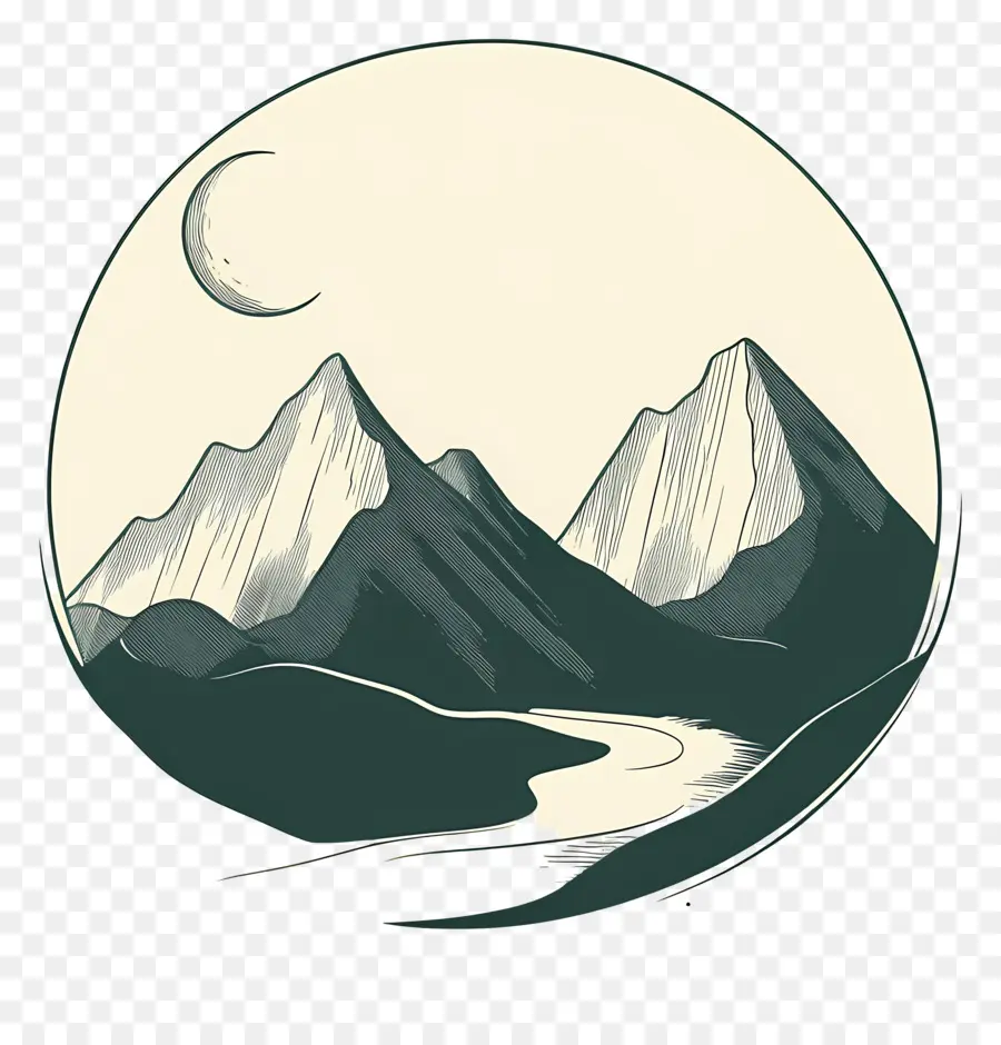 Contorno De Montaña，Montañas Y Luna PNG