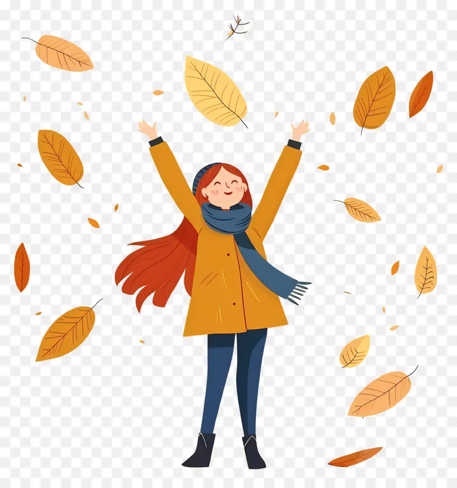 Fondo De Otoño，Chica Con Hojas De Otoño PNG