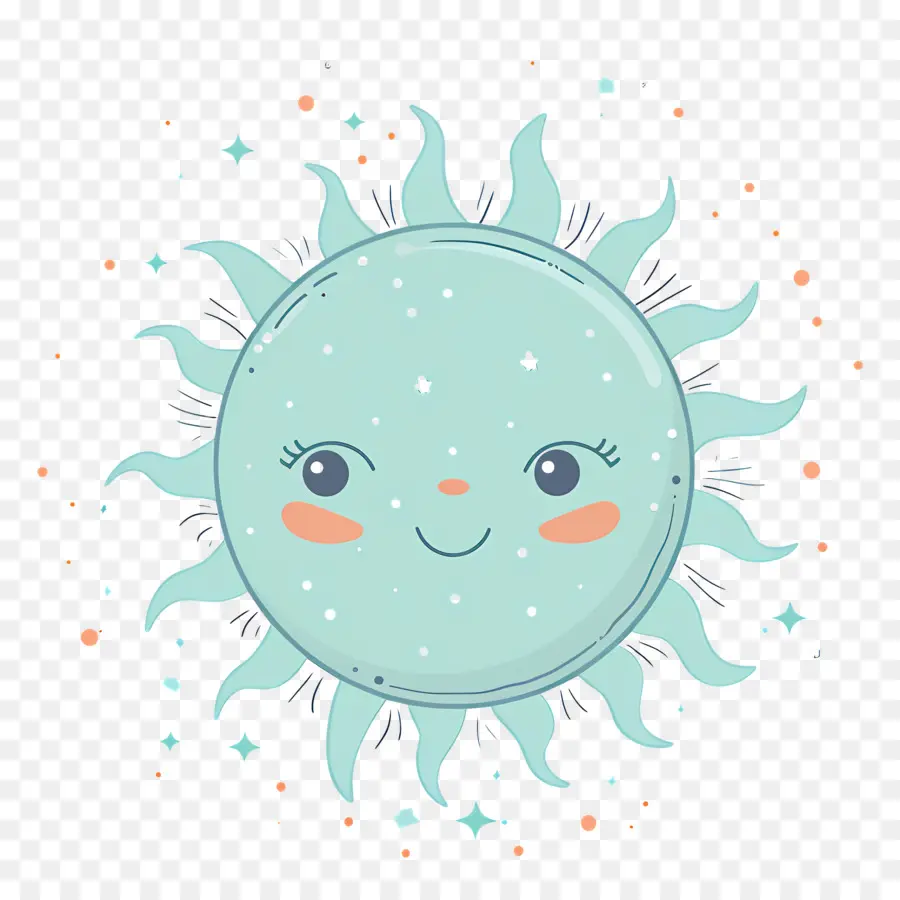 Sol Kawaii，Sol Azul PNG