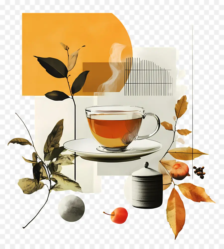 Té De La Tarde De Otoño，Té Y Hojas PNG