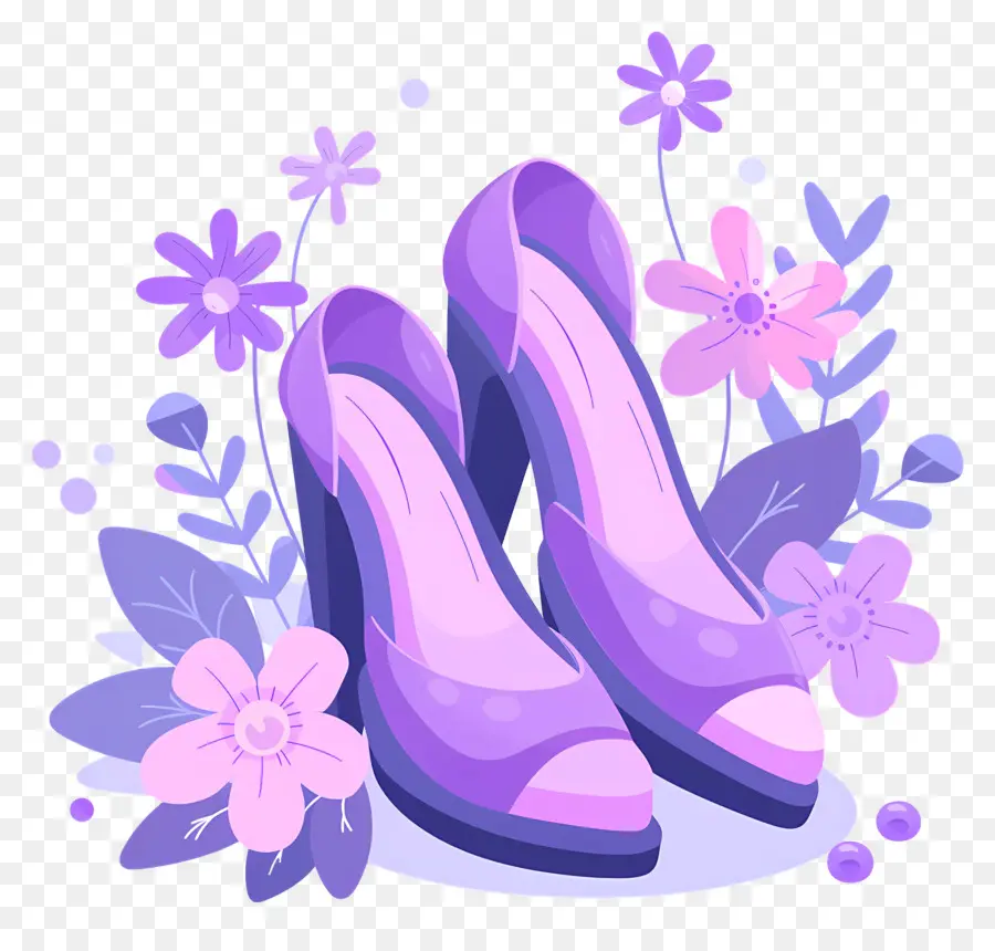 Zapato Stiletto，Zapatos Morados Con Flores PNG