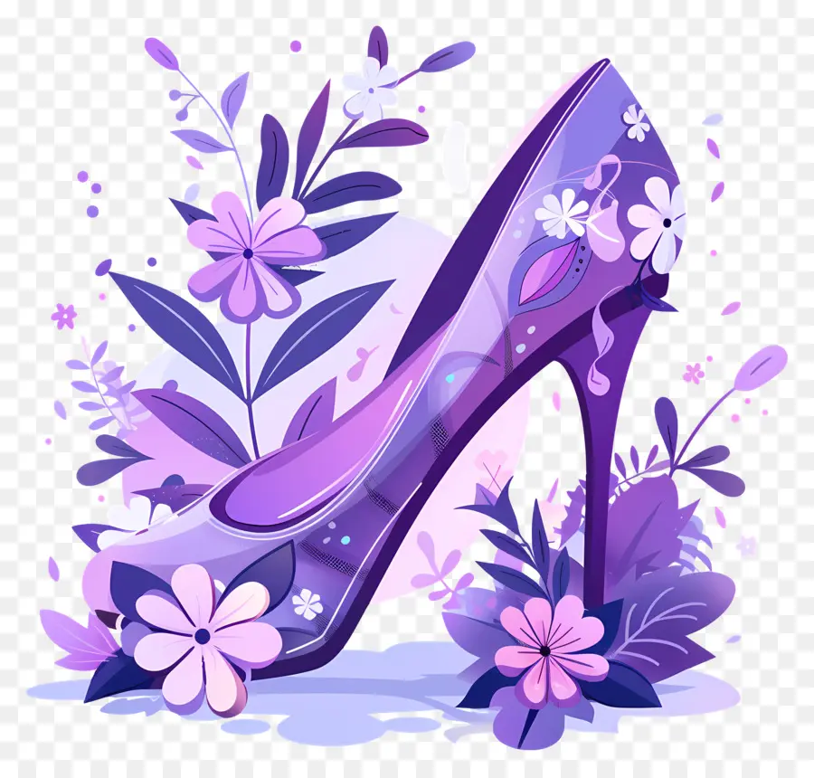 Zapato Stiletto，Zapato Floral Morado PNG