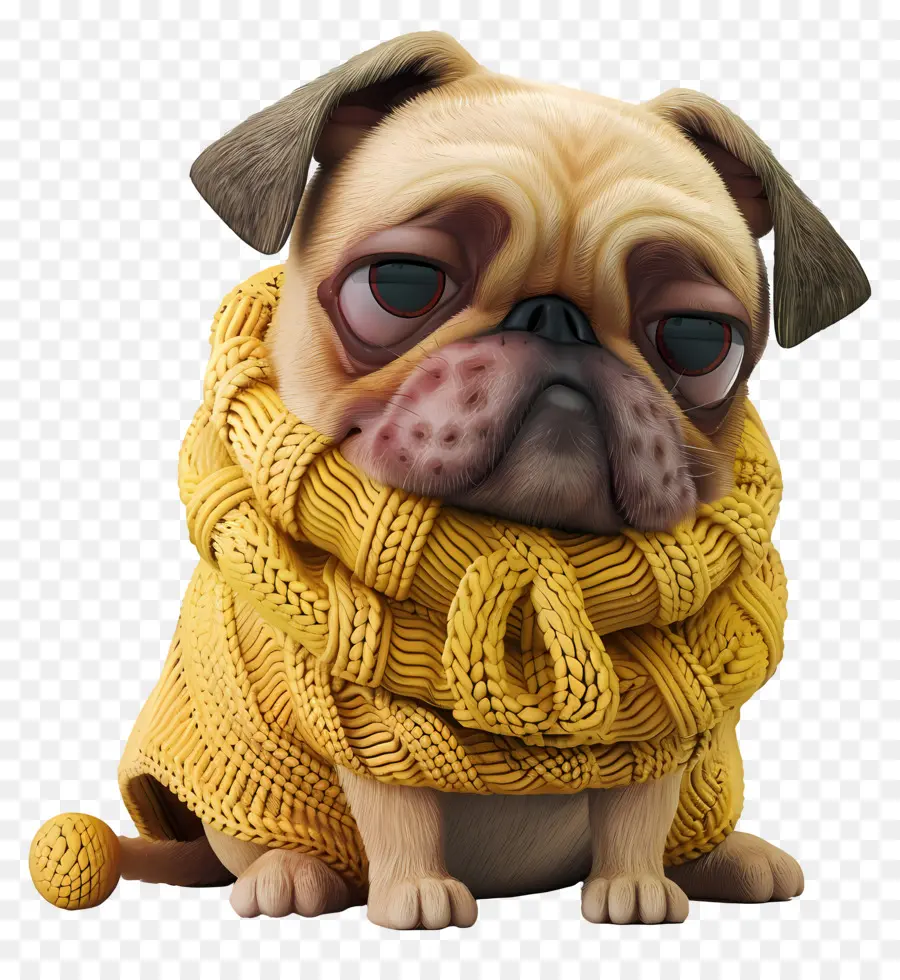 Perro 3d，Pug En Suéter PNG