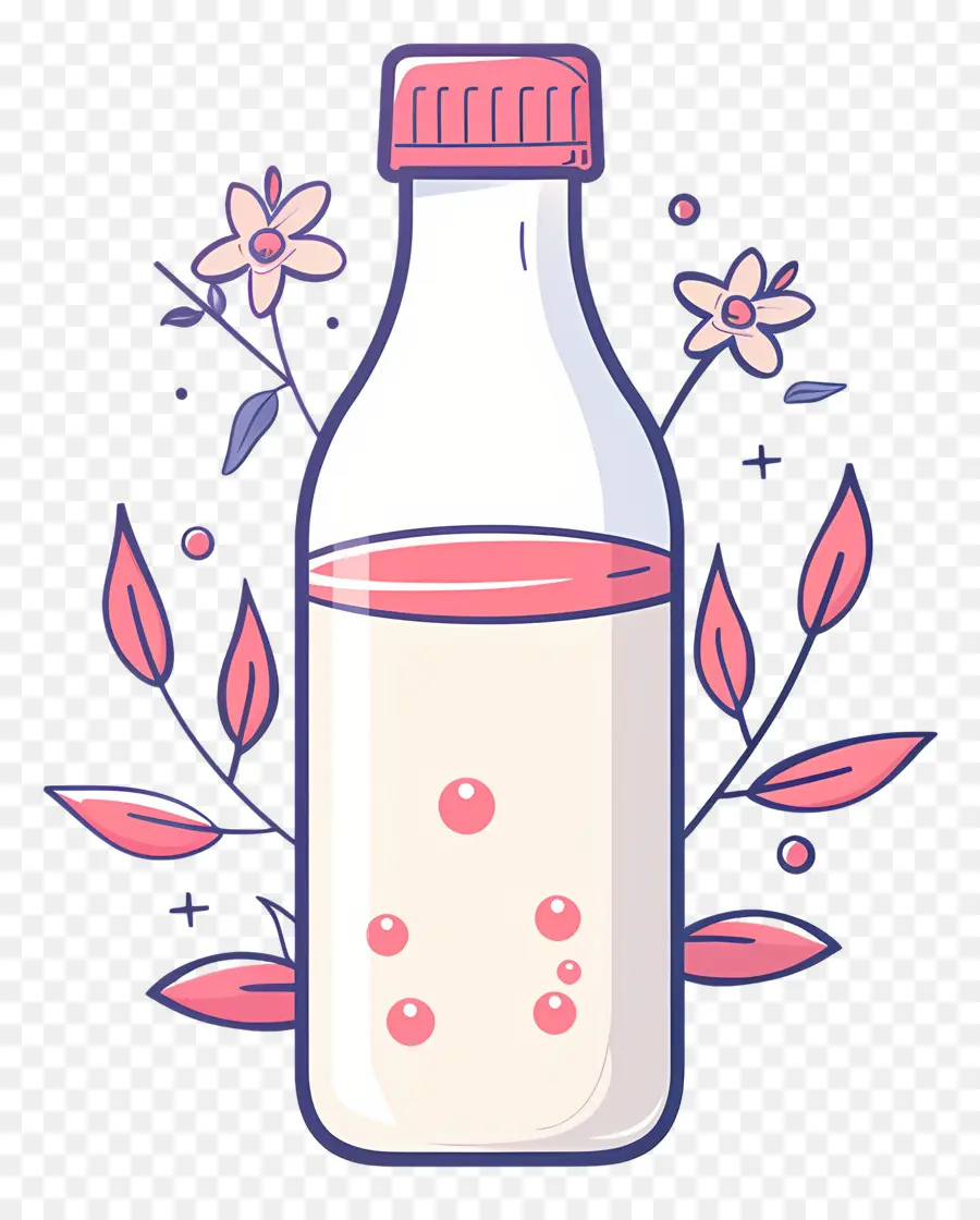 Botella De Leche，Botella Con Flores PNG