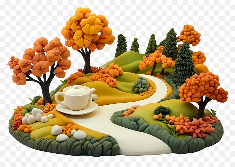 Té De La Tarde De Otoño，Paisaje Arcilloso Con árboles PNG