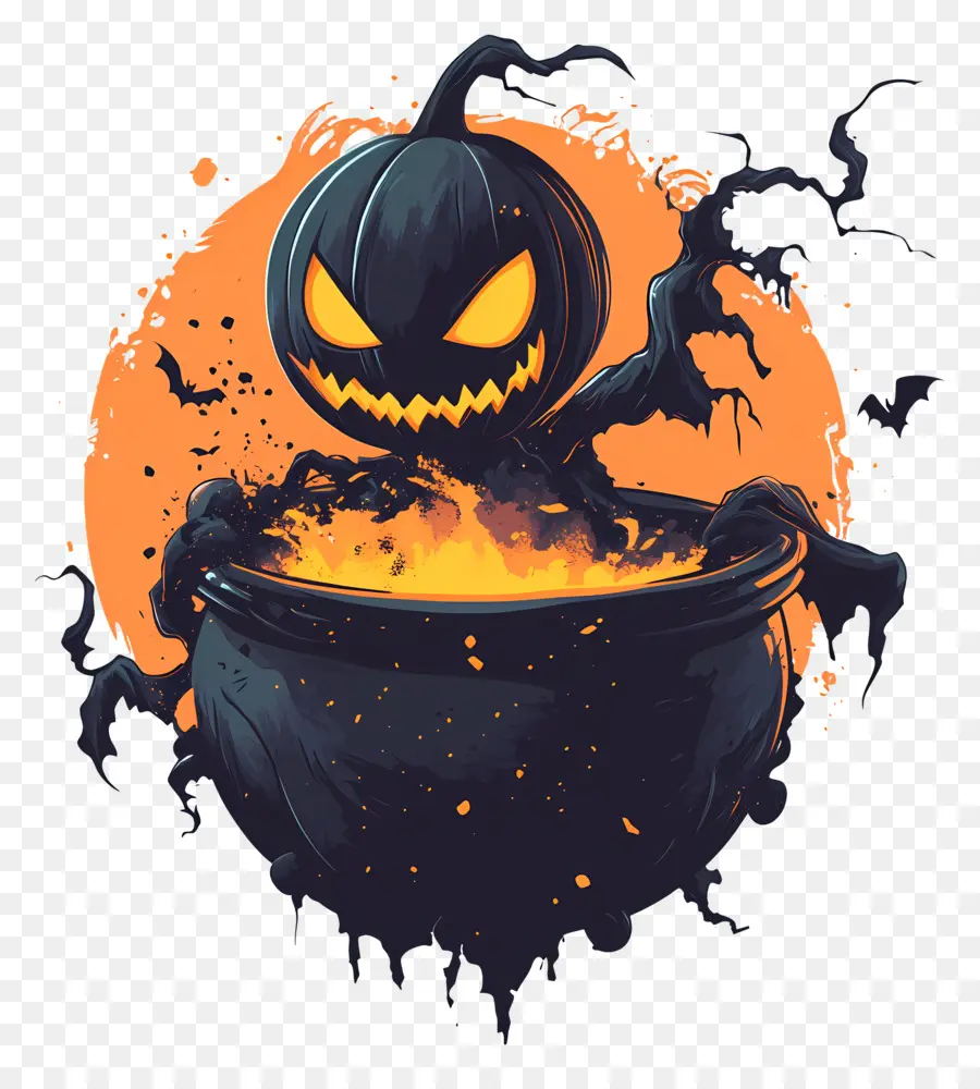 Plantilla De Pancarta De Halloween，Caldero De Calabaza PNG