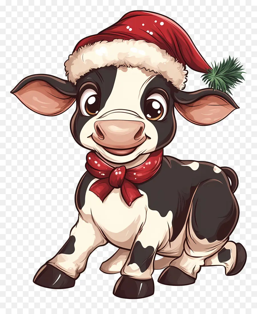 Vaca Navideña，Linda Vaca Con Gorro De Papá Noel PNG