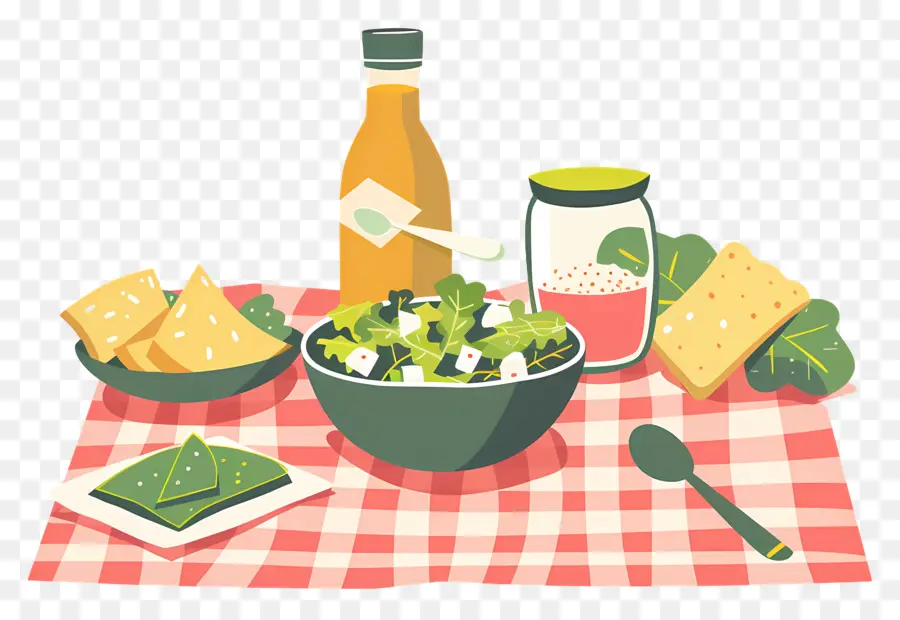 Mesa De Picnic，Ensalada Y Aderezo PNG