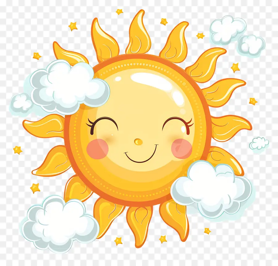 Sol Kawaii，Sol Con Nubes PNG