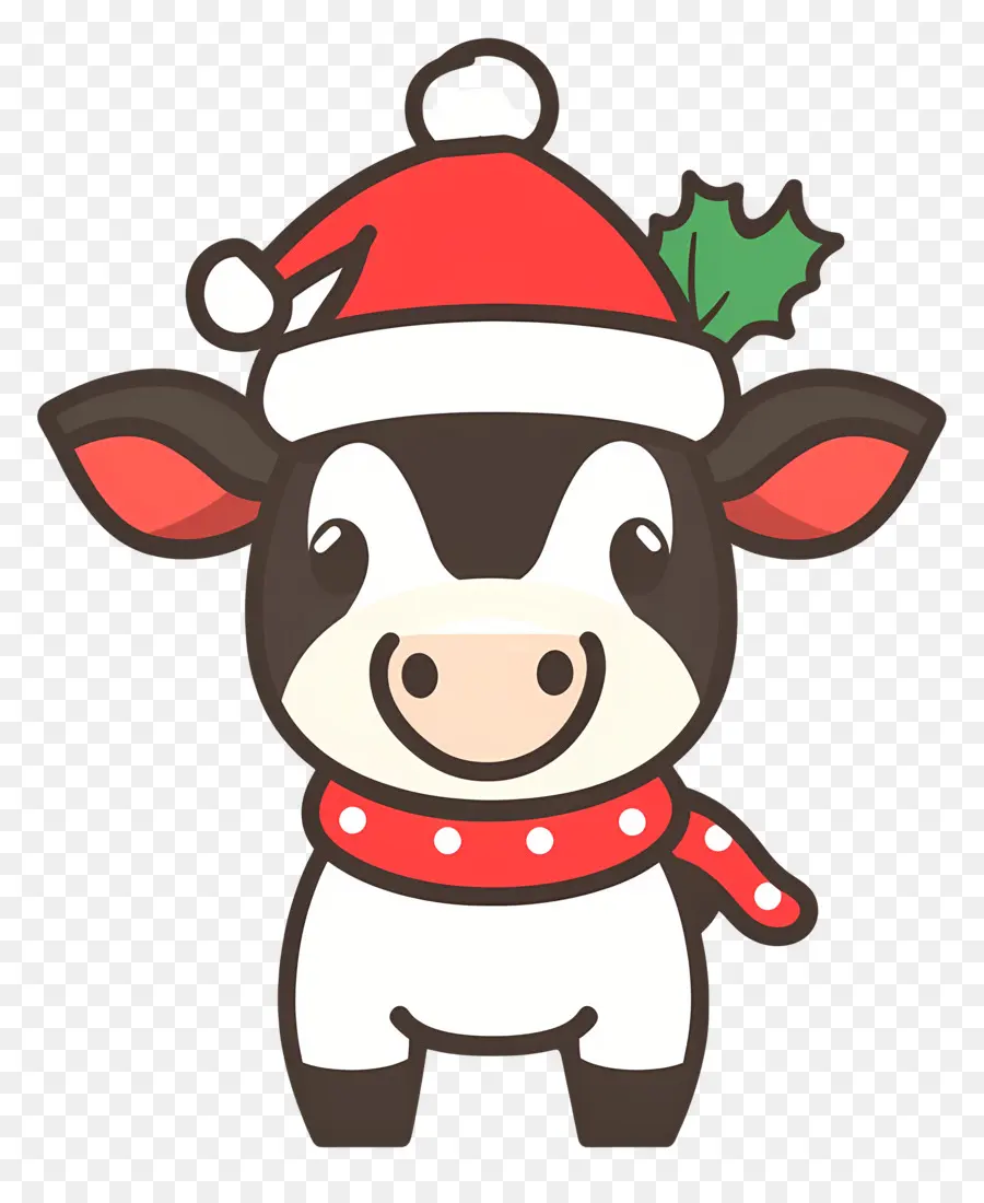 Vaca Navideña，Cara De Vaca Con Gorro De Papá Noel PNG