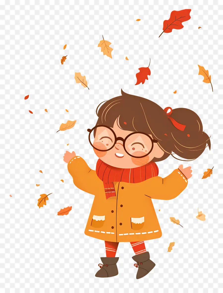 Fondo De Otoño，Niña Con Hojas PNG